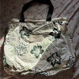 ALOHA Collection Floral Tote - Cream and Green